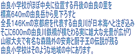 �R�Ǐ��w�Z���قڒ����Ɉʒu����O��̗R�ǂ̗��� �W���U�S�Om�̗R�Ǌx���猩���낷�� �S���P�S�U�jm�̋��s�{���\����R�ǐ삪���{�C�ւƒ������� �����ɂU�O�Om�̗R�ǐ�S�������������ɗY��Ȍ��i���L���� �R����v�ŗL���ȐX���O�̈����Ɛ~�q���̓`�����c�� �R�Ǐ��w�Z�͂��̂悤�ȍZ��ł���B