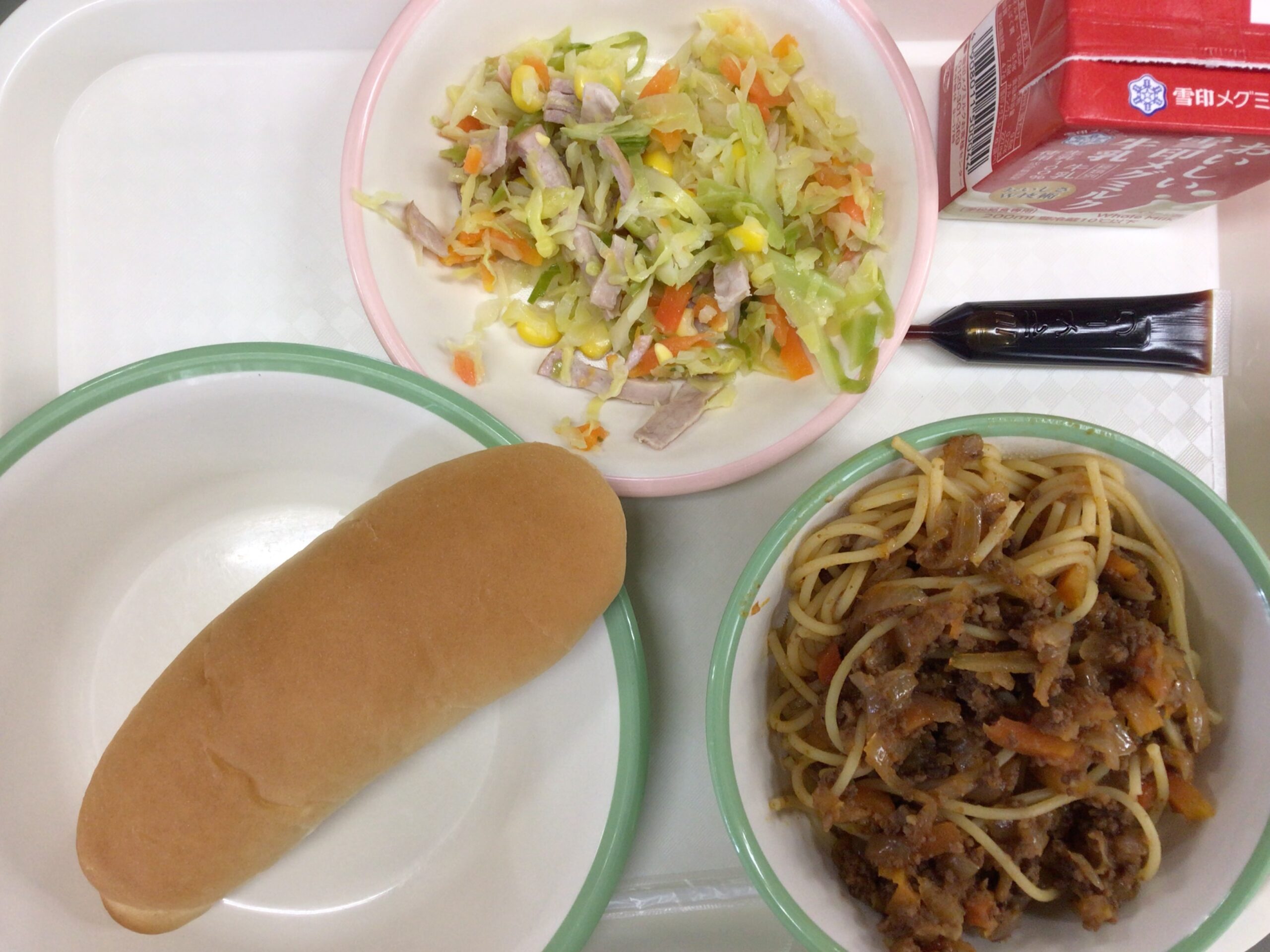 2月7日(金)の給食：ミートスパゲティ他